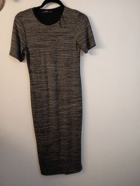 Zara Heathered Charcoal Short-Sleeve Midi Dress